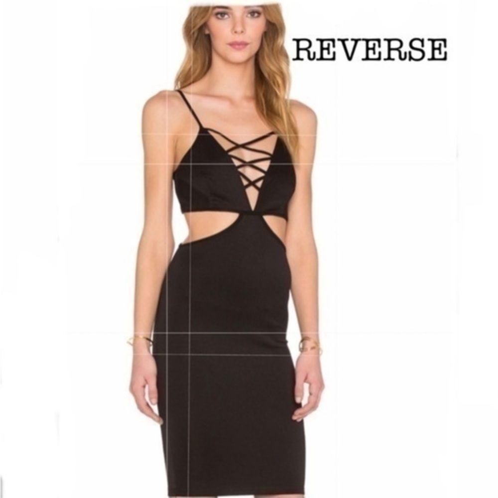 REVERSE REVOLVE black Criss cross strappy cut out Dress